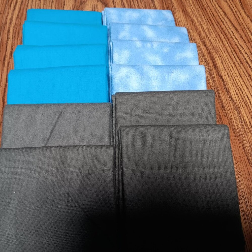 #522 12 Asst. Flannel Fat Quarters Aqua Blue, Blue & Gray Solid Quilt Fabric